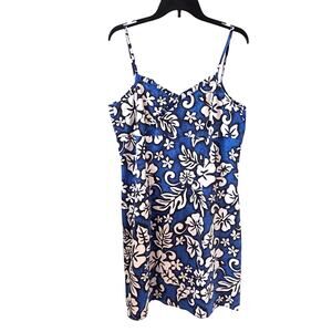Hoku Womens Hawaiian Sleeveless Sundress Size XL Blue Made in Hawaii Cotton